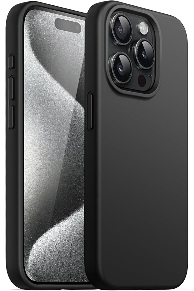 Black Silicone Case Compatible with iPhone 15 Pro Max - Silky-soft touch and comfortable grip
