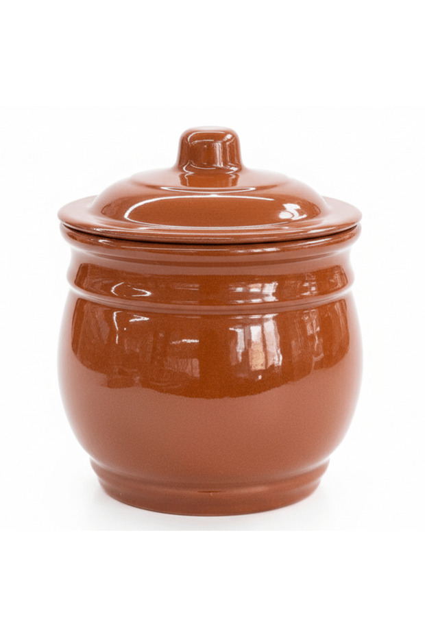 Brown Clay Storage Jar with Lid Rustic Kitchen Container