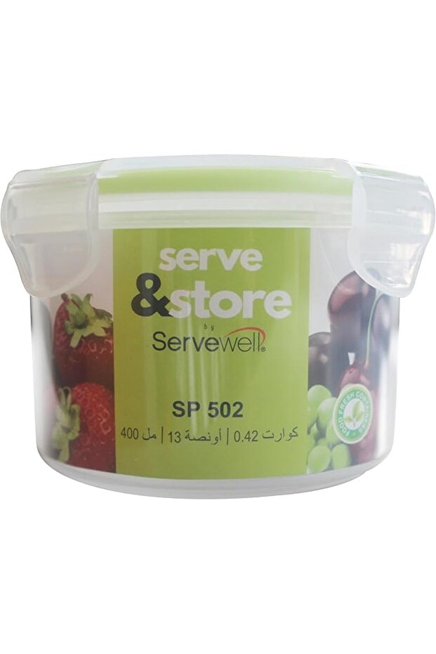 Plastic Round Food Container With Lid 400 ml-Green&White