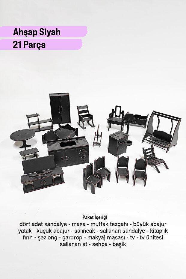 Wooden 21 Piece Mini Furniture Set