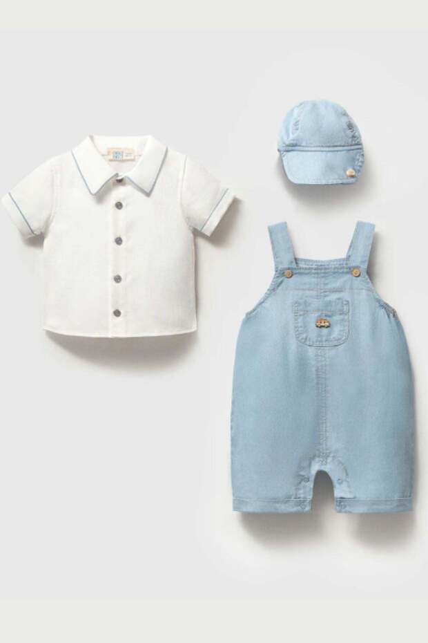 Cap and Jeans Look Salopet and Shirt Set