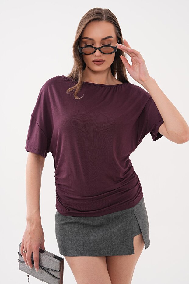 Women's Oversize Blouse with Gathered Side Detail 260448