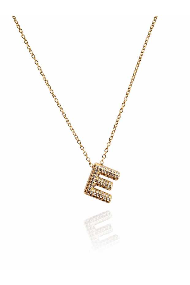 Zircon Stone Steel Letter E Necklace - Adjustable Elevator Design