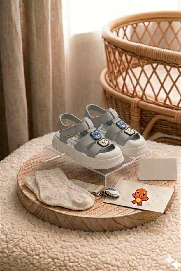 Orthopedic Sole Girls'/Boys' Teddy Bear and Floral Sandals Nursery and Daily Shoes Slippers