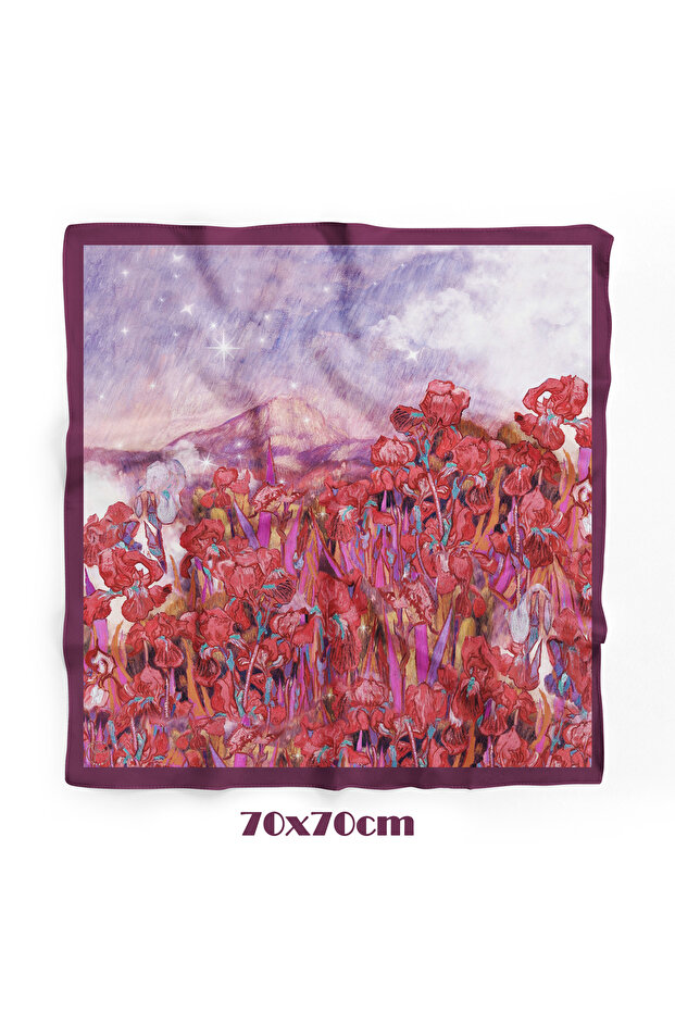 Süsen Bahçesi Plum Pattern 70*70cm Bandana/Scarf