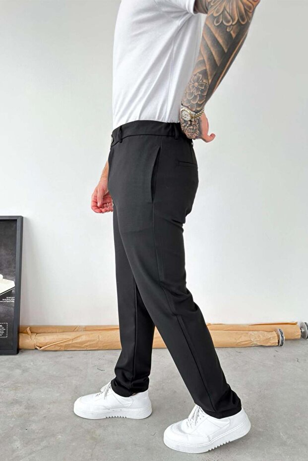 Black Basic Regular Fabric Trousers - 3