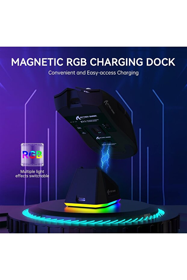 X11 Wireless Lightweight Gaming Mouse with Rgb Charging Base (Black) - 6