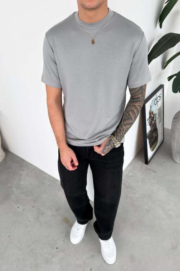 Gri Basic Oysh Kumaş Regular Tişört