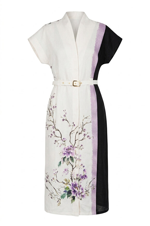 Belted Peony Kimono Dress