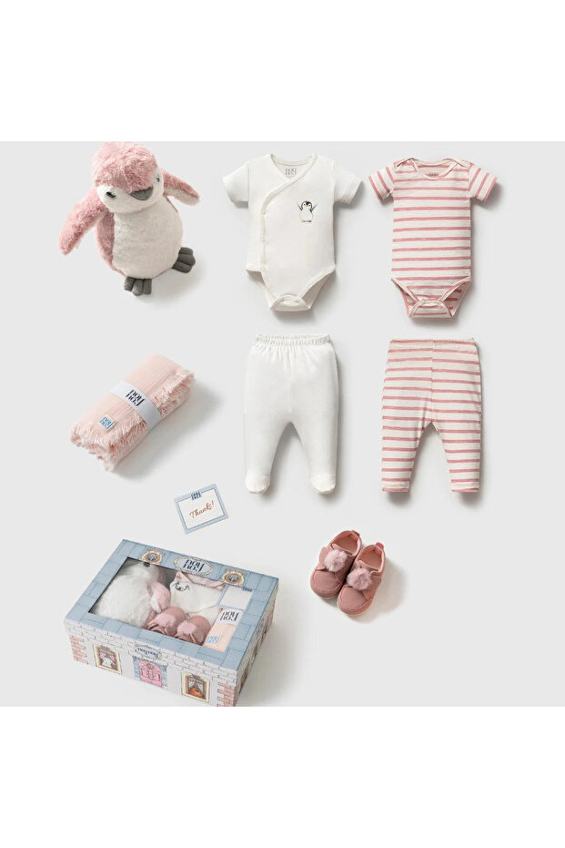 Oliver Penguin 7-Piece Newborn Gift Set with Sleeping Buddy Organic Baby Girl 100% Cotton Special Gift Package