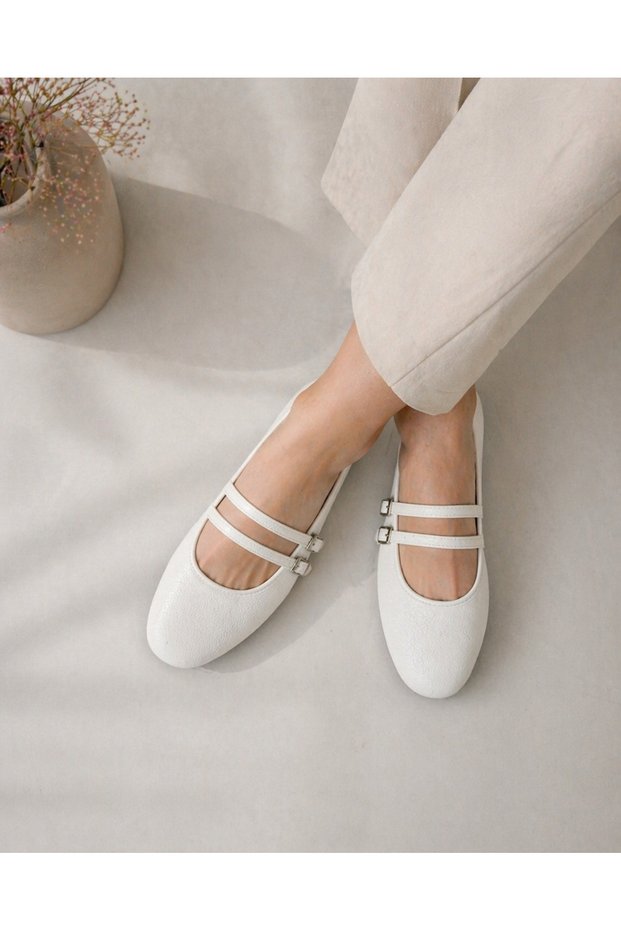 Lora Women's Double-Strapped Buckle Ballerina Shoes – Casual, Comfortable, Stylish Ballerinas
