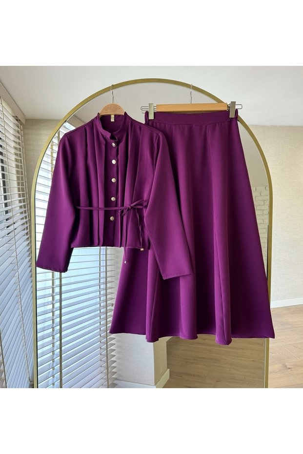 Women's Blouse Pleated Detailed Skirt Set -0550