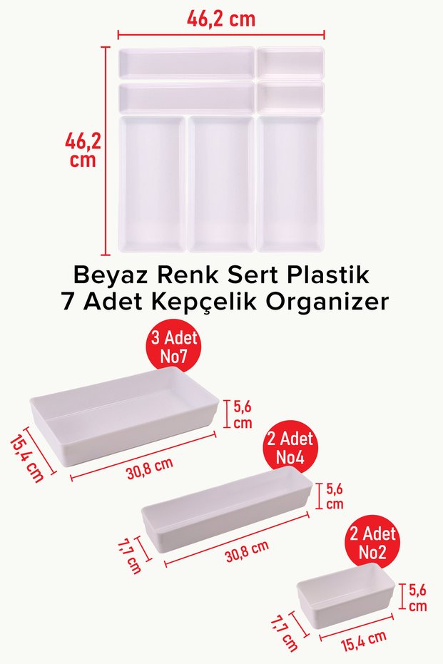 White New Color 7 Piece Hard Plastic Organizer Set Drawer Organizer White