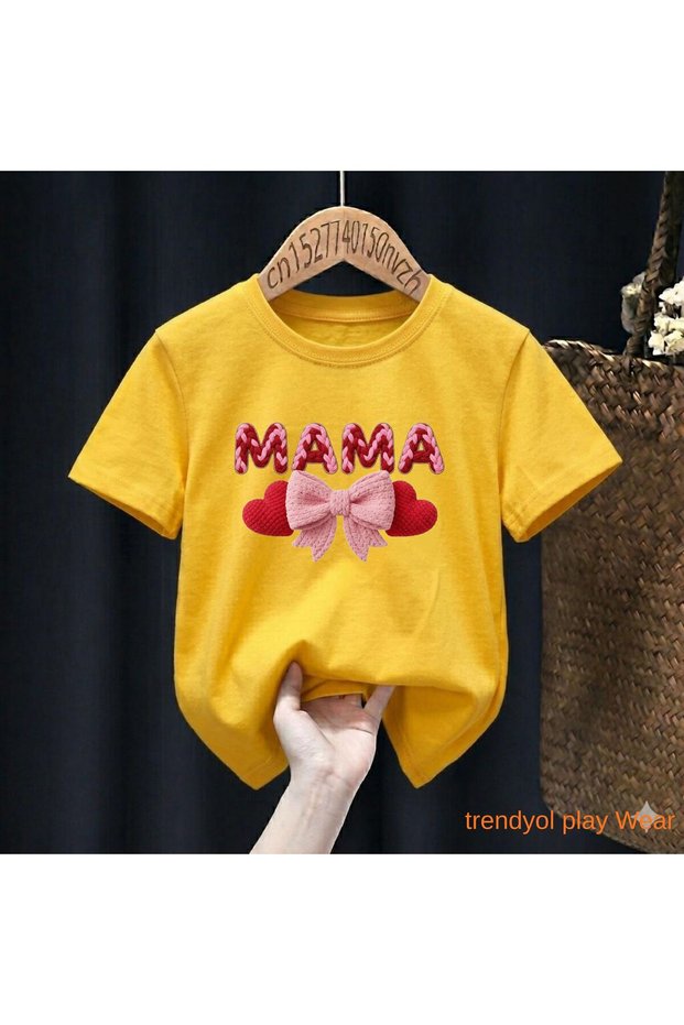 Mama Knitted Ribbon Printed 100% Children's Unisex T-Shirt 5 6 -7 8-9 10 -11 12 Years Old
