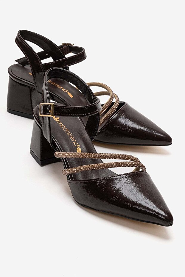 Women's High Heel Shoes Brown Crinkled
