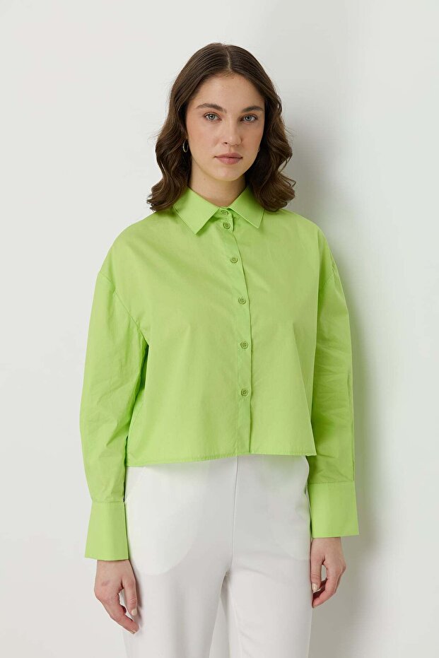 Basic Crop Cotton Shirt Pistachio Green