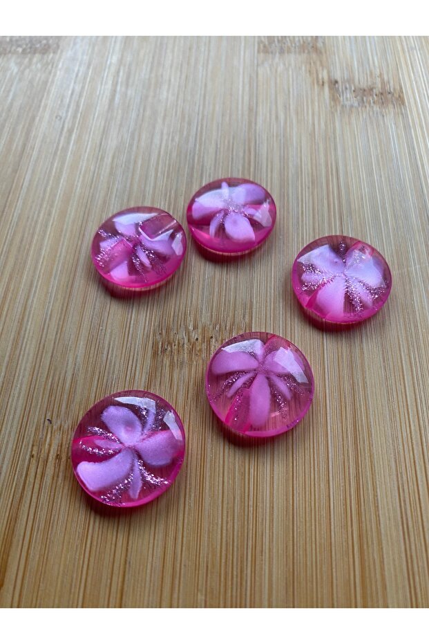 Bottom-Mounted Self-Patterned Acrylic Button 16 mm 6 Pcs Pink