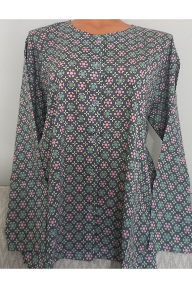 Er Clothing Paper Print Combed Cotton Blouse Long Sleeve Front Buttoned Patterned