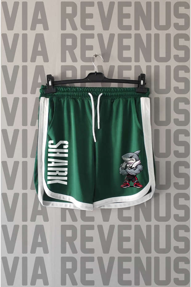 Shark Printed Unisex Retro Varsity Sports Training Shorts