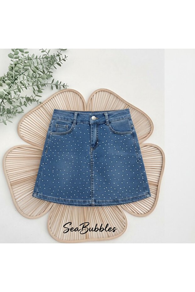 Lycra Stoned Girls' Denim Skirt