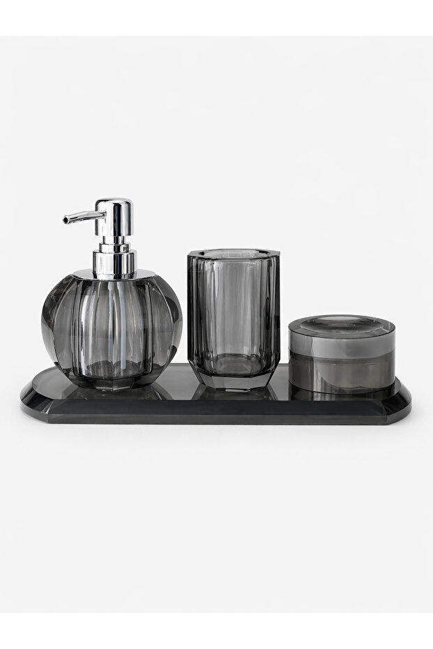 Crystal Glass Bathroom Set 4 Pieces | Liquid Soap Dispenser, Solid Soap Dispenser, Toothbrush Holder and Tray |