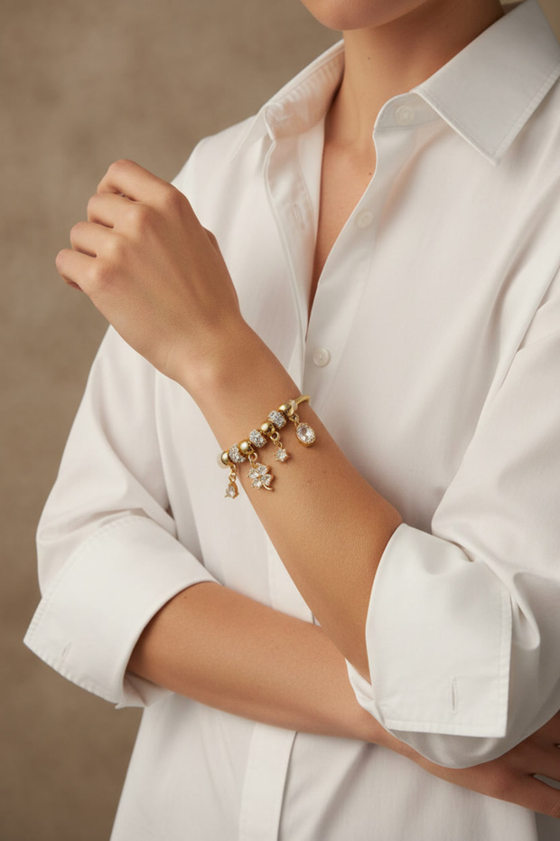 Gold Color Zircon Stone Clover Figured Charm Bracelet