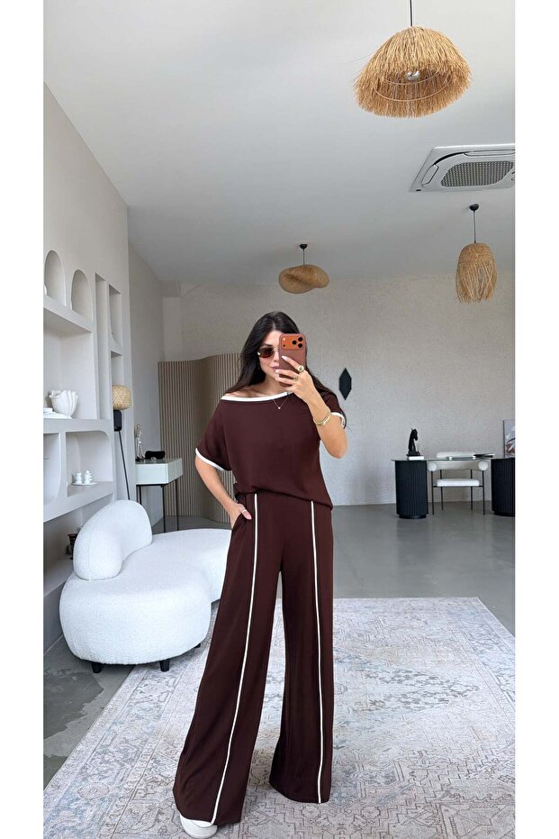 Brown Piping Modal Premium Suit