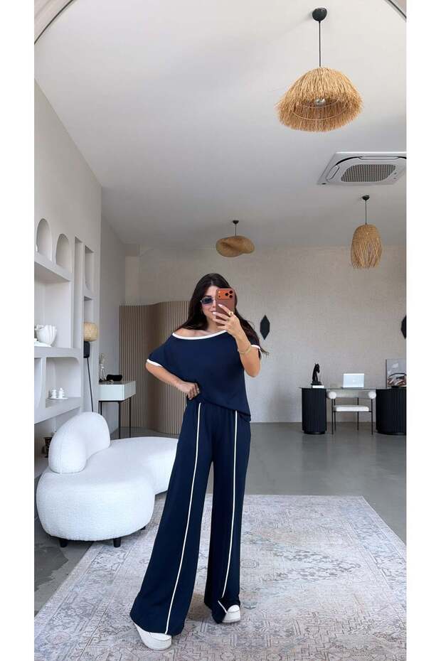 Navy Blue Ribbed Modal Premium Suit