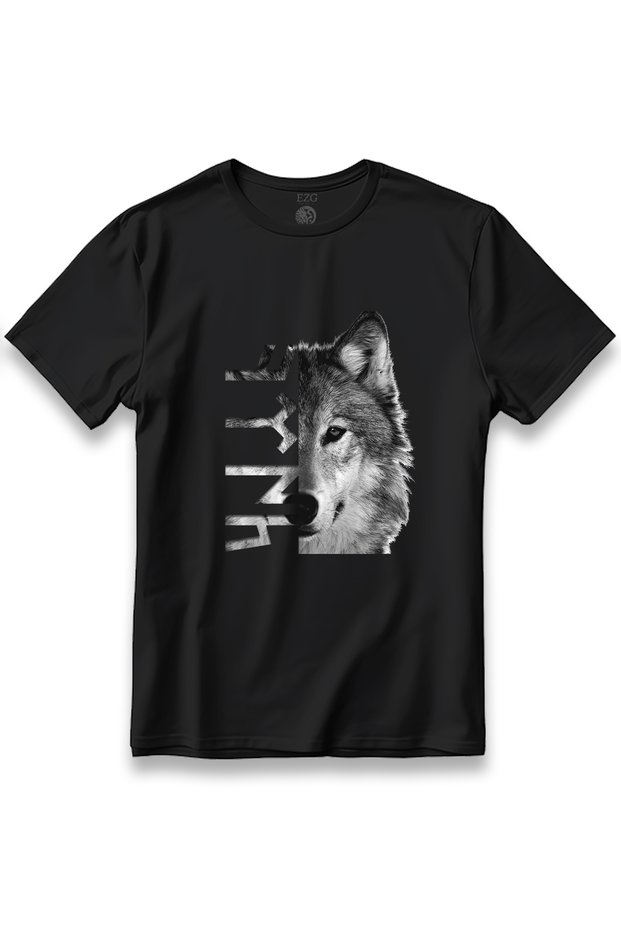 Göktürkçe Turkish Written Bozkurt Semi-Wolf Half Turkish Text Design Printed Unisex 100% Cotton Breathable Thick Fabric T-Shirt