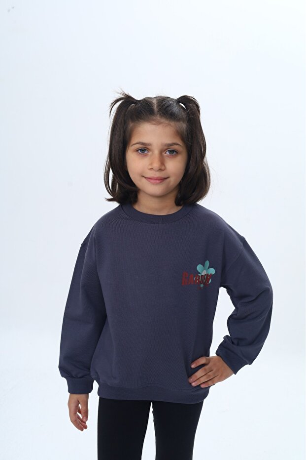 Girl's Back Sleeve Printed Floral Sweatshirt