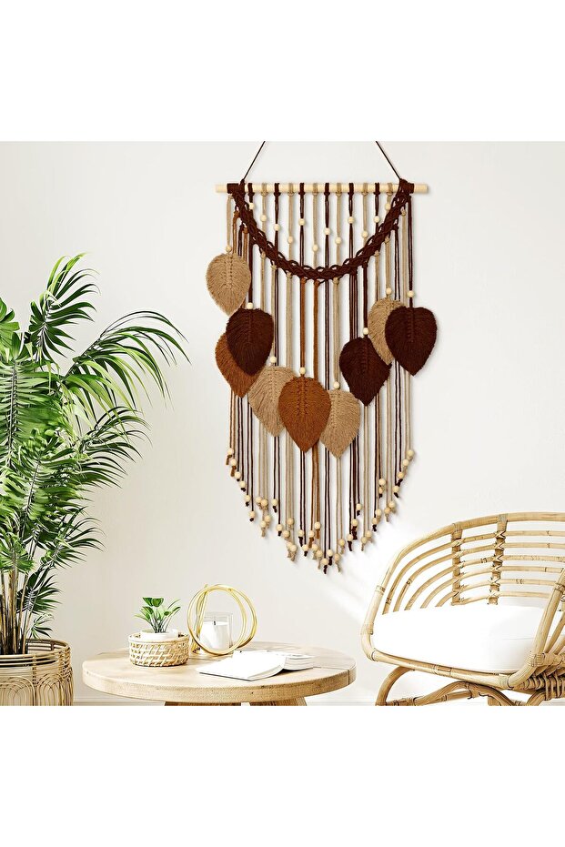 Macrame Wall Hanging Boho Leaf Woven Tapestry - 4