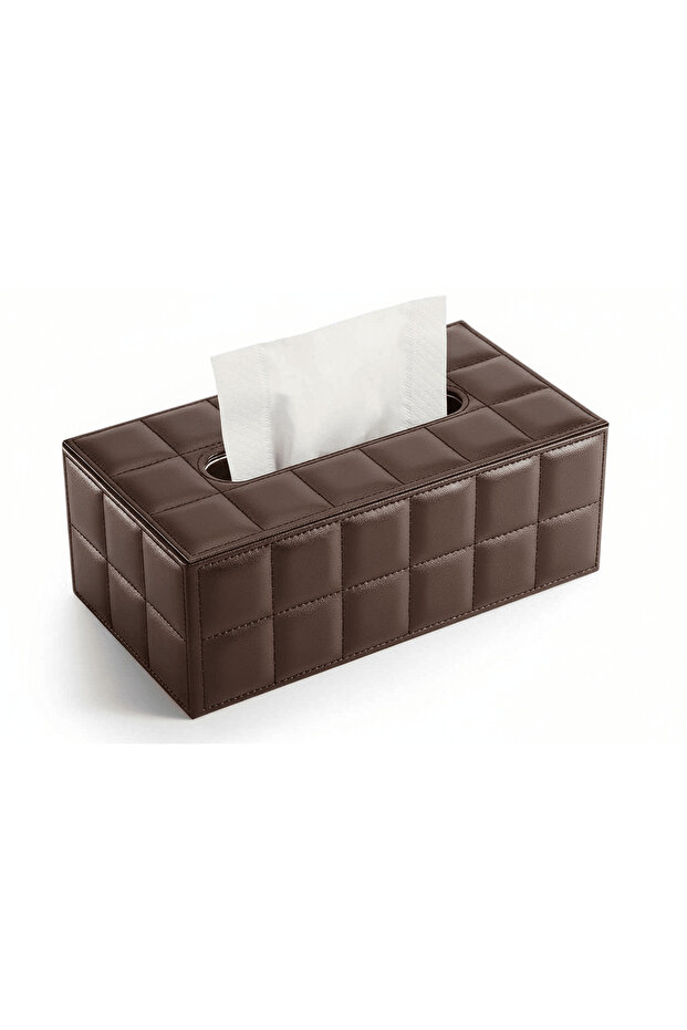 Elegant Brown PU Leather Rectangular Tissue Box Cover