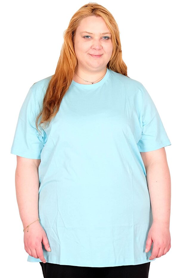 Real Plus Size Women's Basic T-Shirt 100% Cotton Combed Cotton 20031 Turquoise