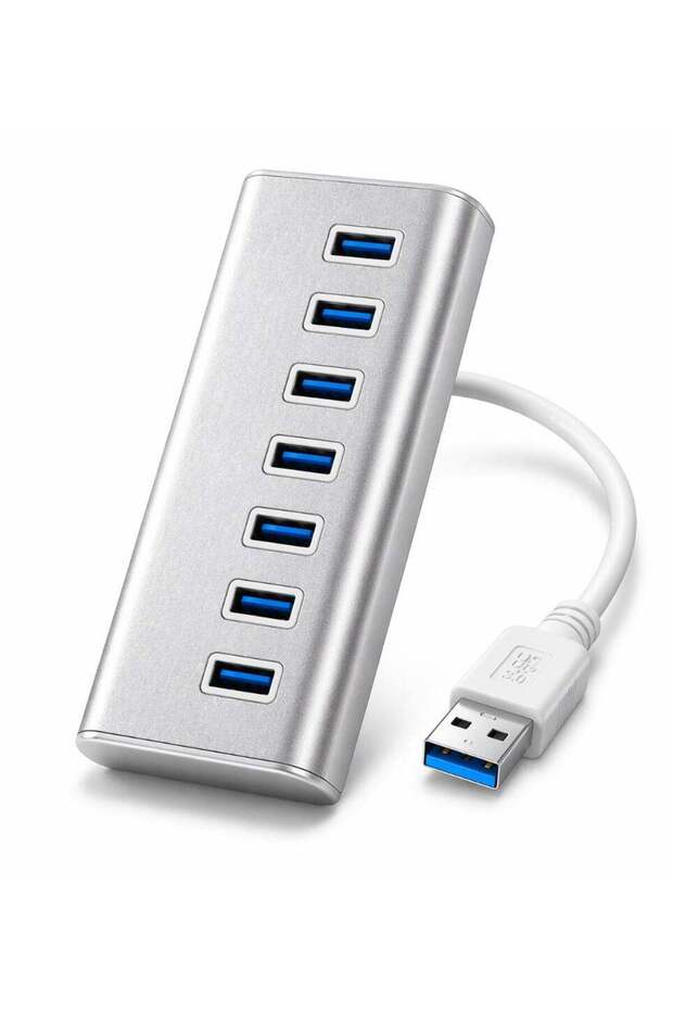موزع USB 3.0 معدني بـ 7 منافذ | موزع USB عالي السرعة متعدد المنافذ للابتوب والكمبيوتر والملحقات