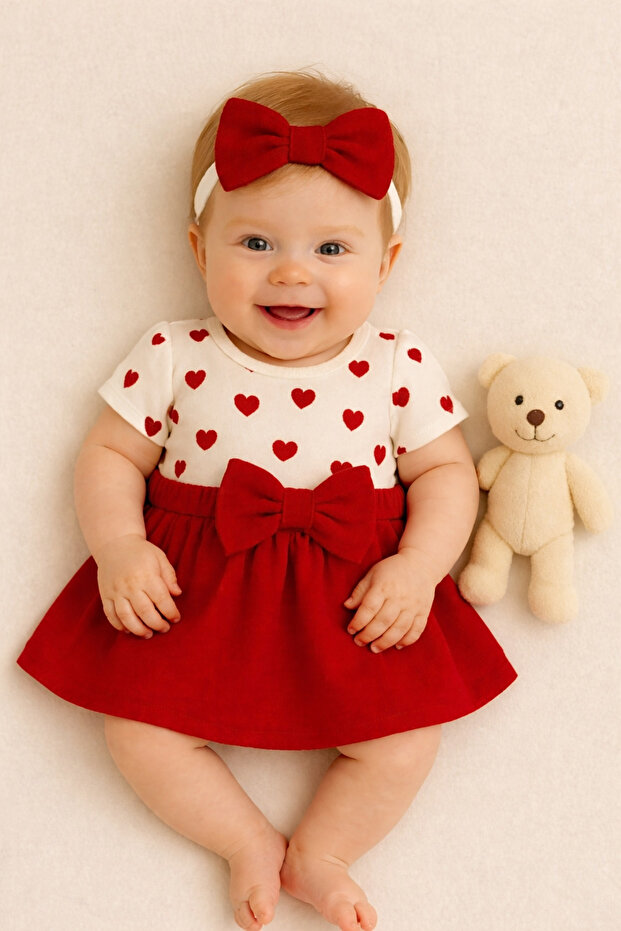 Baby Girl Top and Bottom Set Skirt/Blouse Heart Patterned Short Sleeve 100% Cotton
