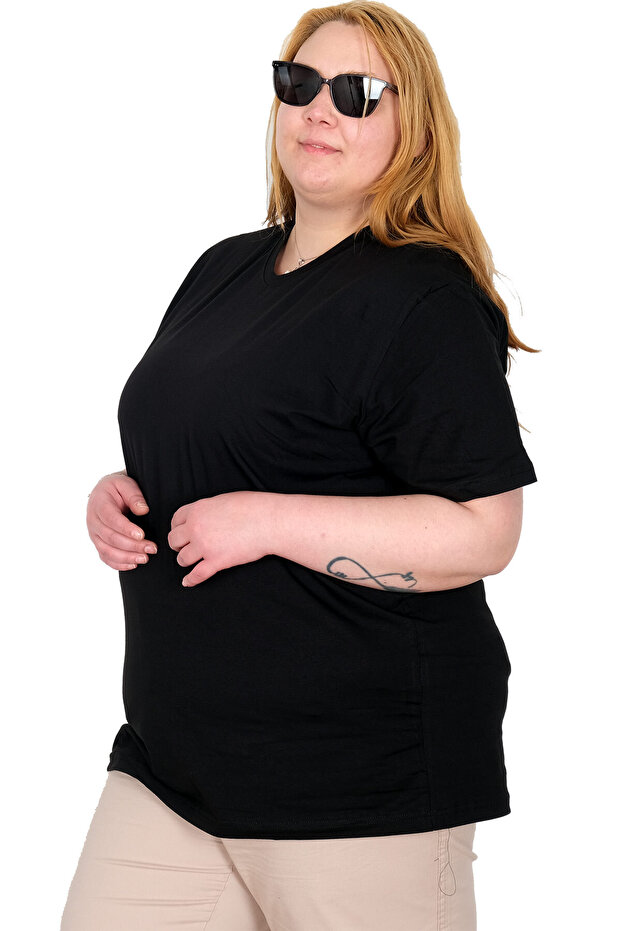 Real Plus Size Women's T-Shirt Lycra V-Neck 20150 Black