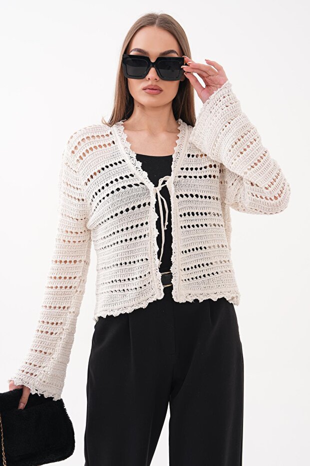 Women's Lace-Up Knitted Short Cardigan 260534 - 265279