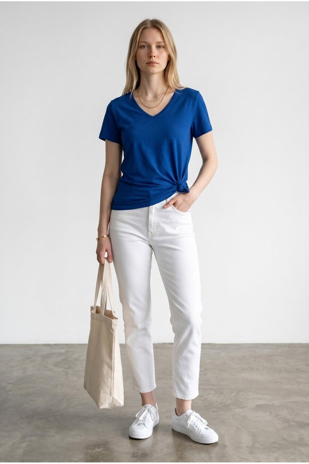 Women's Cobalt Blue V-Neck Regular T-Shirt