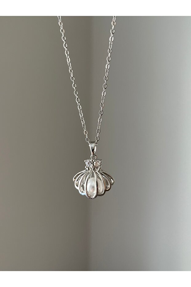 White Pearl Oyster Steel Necklace
