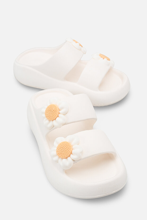 Women's Daisy Double Strap Daily Comfortable Light Sole Eva High Platform Sole Milos White Slippers