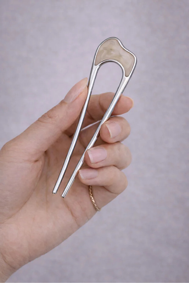 Hairpin 11 cm French Model Hair Stick Bone Detailed Strong Hold Stylish Women's Hair Accessory