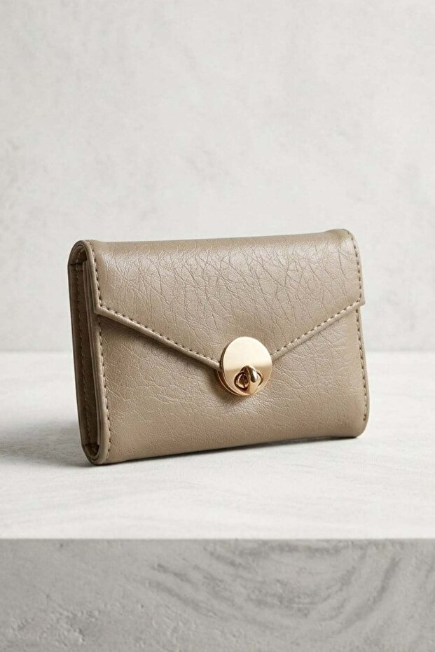 Beige Stylish Metal Locking Women's Wallet Mg2844