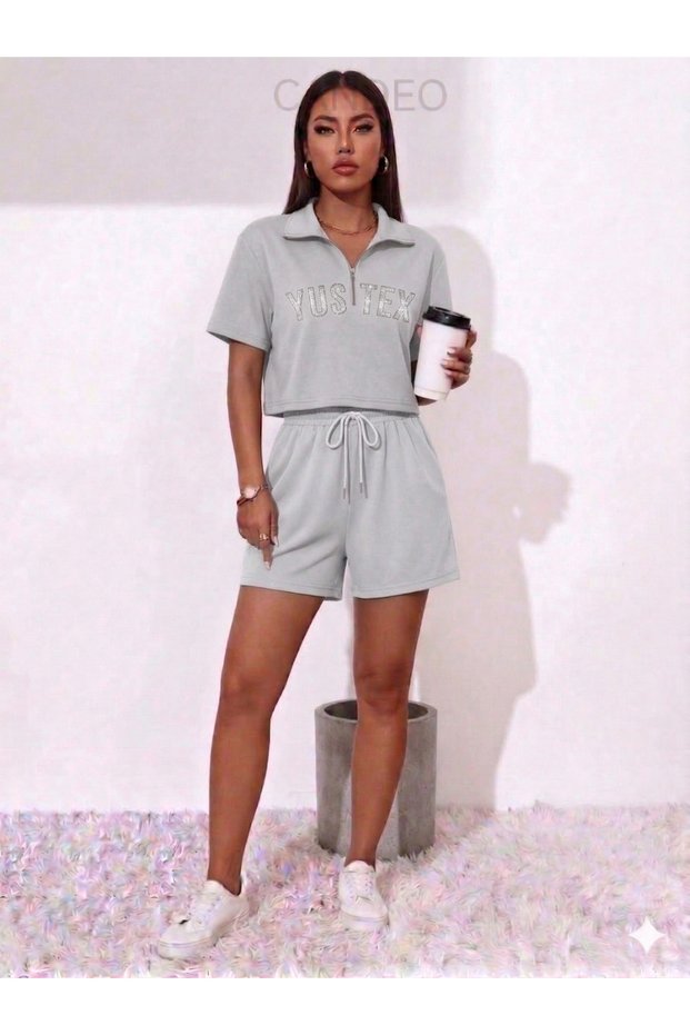 Shorts - Women's Gray Oversize Relaxed Fit High Waist Lace-Up Casual Shorts