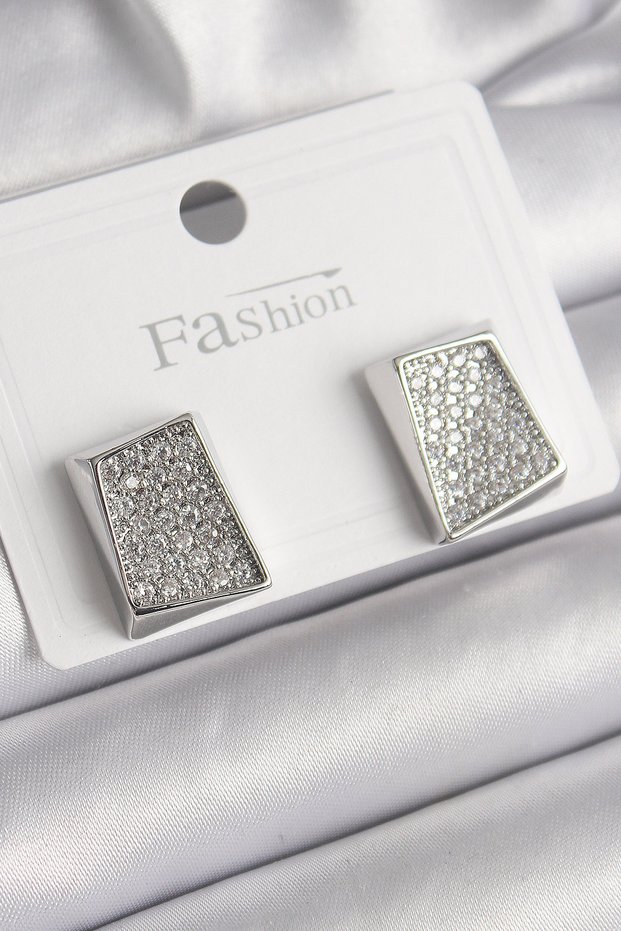 Brass Silver Color Zircon Stone Plate Model Women's Earrings