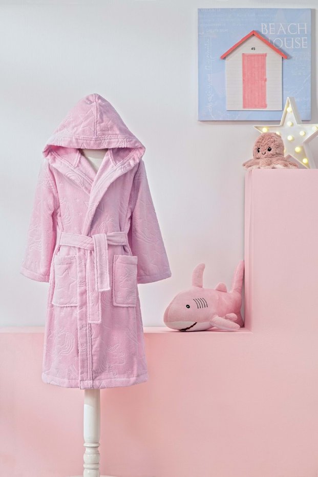 5/6 Years Old Girl's Hooded Velvet Cotton Bathrobe-Unicorn Pink
