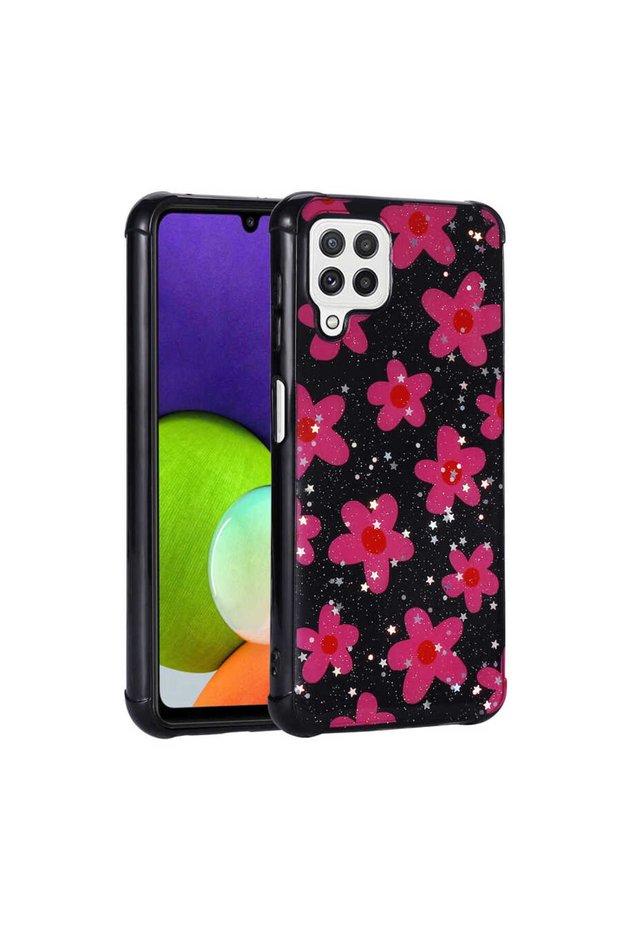 Galaxy M32 Case with Silver Pattern and Camera Protection Shiny Brsa Popy Cover - Flower