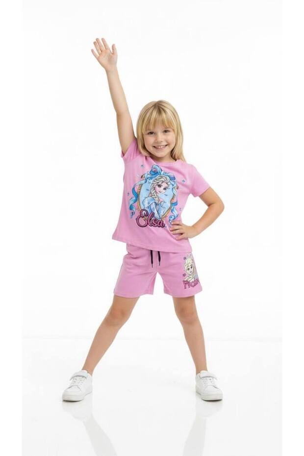 Girl's Elsa Printed Shorts Set Pink Summer 2-Piece Combination