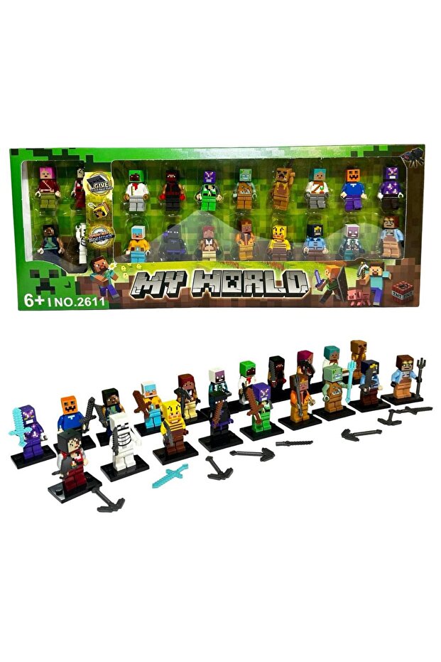 20PCS Pixel Style Mini Action Figures Building Block Set for Kids