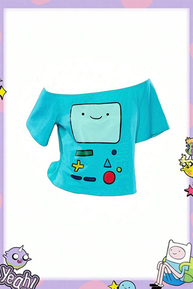 بلوزة Blue Adventure Time BMO Madonna Yaka Y2K بأكمام قصيرة