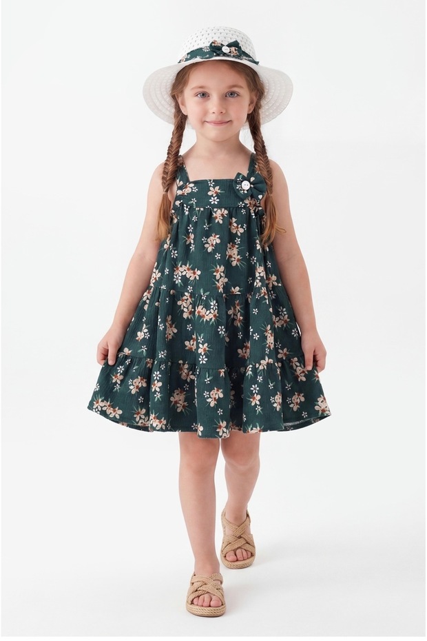 Girls' Dress with Straps, Hat and Bow